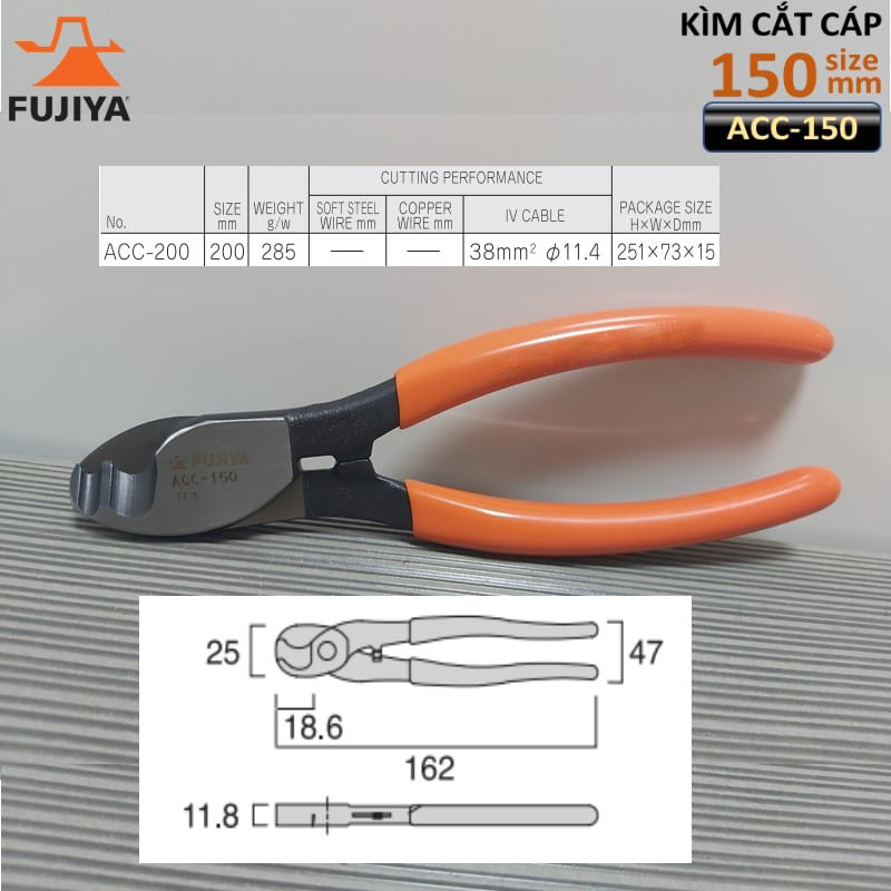 Kích thước Kìm cắt cáp Fujiya ACC-150